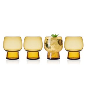 Phoebe Amber Set of 4 Double Old Fashioned Glasses