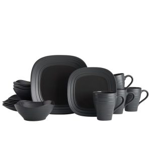 Swirl Graphite Square 16 Piece Dinnerware Set. Service for 4
