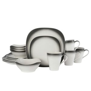 Swirl Ombre Graphite Square 16 Piece Dinnerware Set. Service for 4
