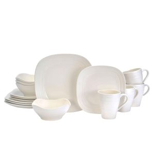 Swirl White Square 16 Piece Dinnerware Set. Service for 4